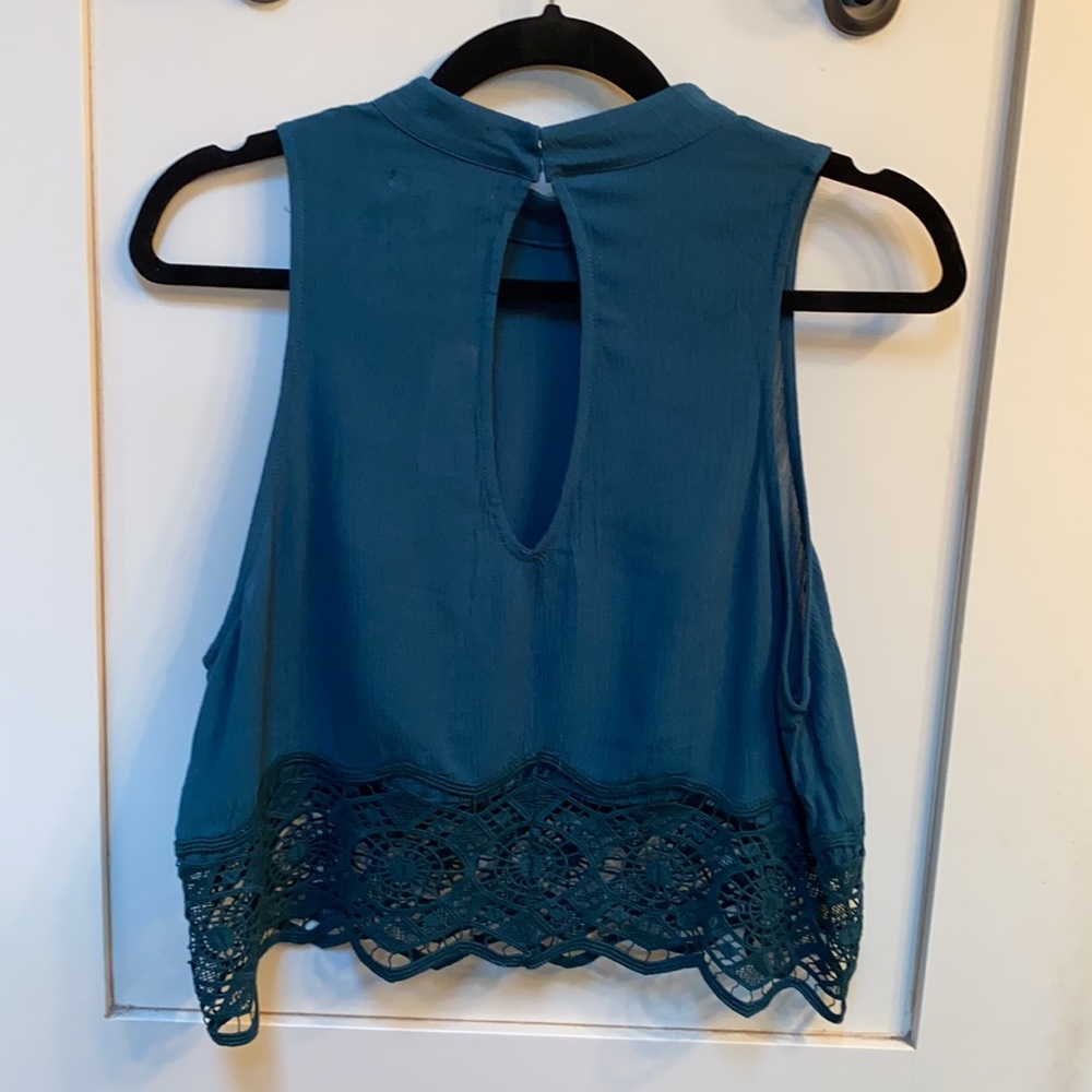 Kendall and Kylie crop top. Size M. Turquoise with lace bottom. NWT - Picture 2 of 7